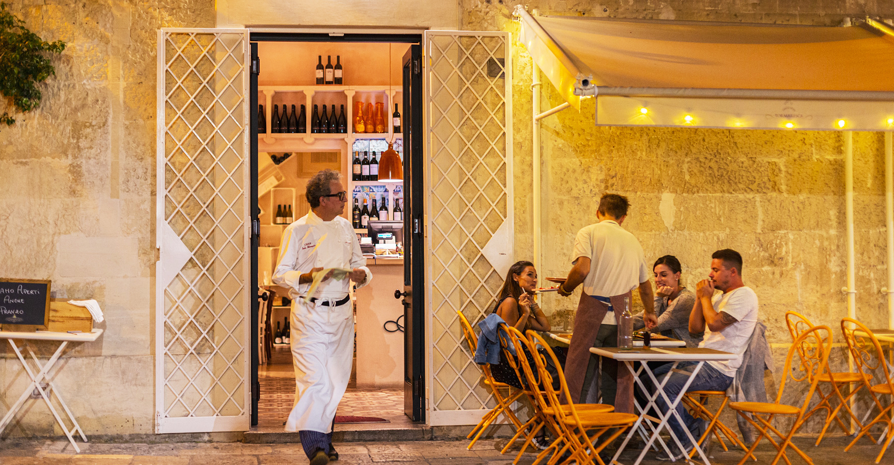 Early evening dinner at a restaurant in Italy. 